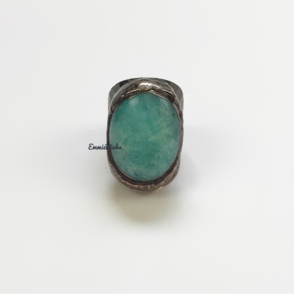 New Blue Quartz & Textured Copper Statement Chunky Cocktail Ring - Picture 6 of 16
